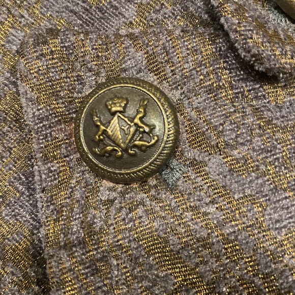 Soft Surroundings Blue/Brass Brocade Military Style Midi Coat, Size Large - Picture 9 of 11